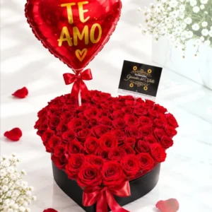 Te Amo Siempre – Arreglo de Rosas Rojas con Globo de Corazón