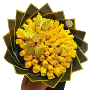 Bouquet de rosas amarillas con Brillo Dorado