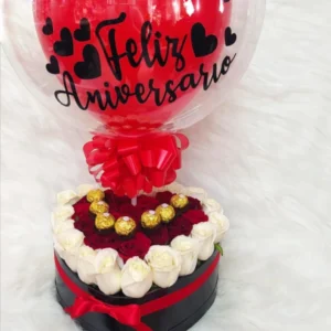 Feliz Cumpleaños – Detalle con Mini Torta, Globo y Flores