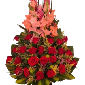 Arreglo de Rosas Rojas y Flores Rosadas