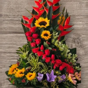 Sol de Fiesta – Arreglo de Girasoles, Rosas y Flores Tropicales