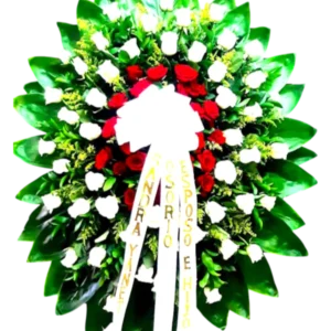 Homenaje Eterno – Corona Fúnebre de Rosas Rojas y Flores Blancas